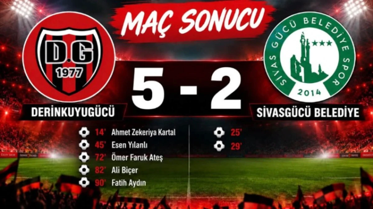 DERİNKUYUDAN 5 GOLL&Uuml; GALİBİYET 