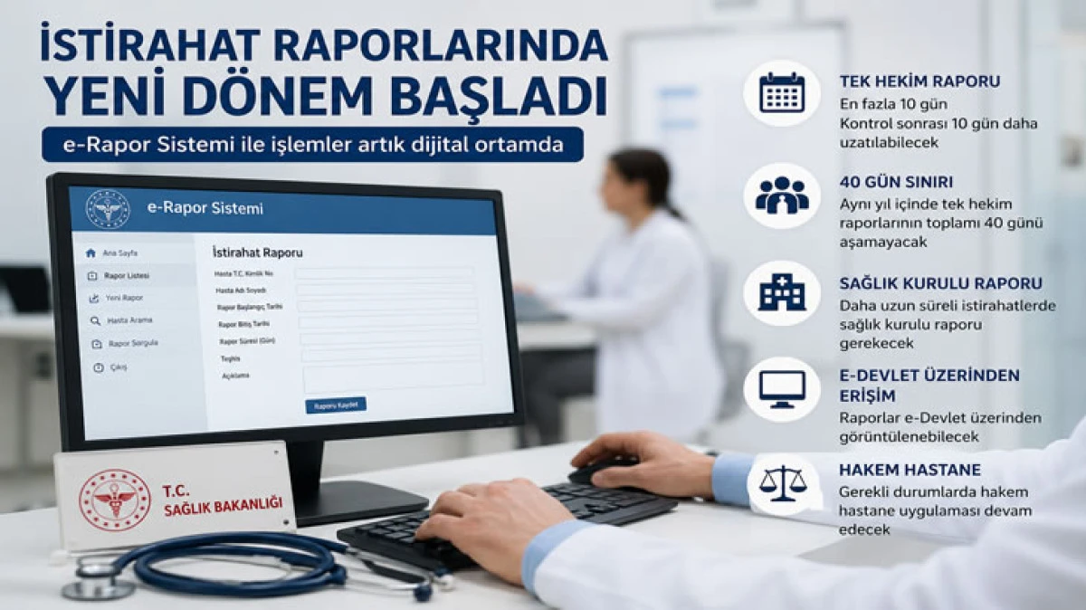 İSTİRAHAT RAPORLARINDA YENİ D&Ouml;NEM BAŞLADI! E-RAPOR SİSTEMİ VE YENİ KURALLAR Y&Uuml;R&Uuml;RL&Uuml;KTE