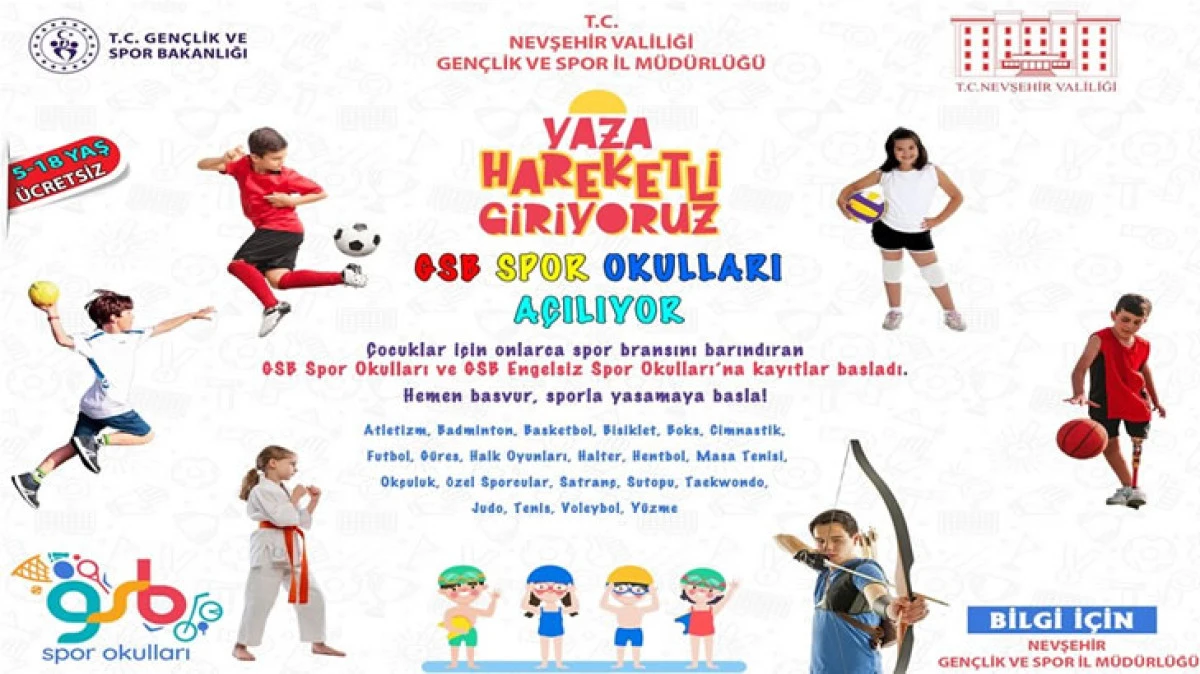 NEVŞEHİR'DE GSB SPOR OKULLARI VE ENGELSİZ SPOR OKULLARI KAYITLARI BAŞLADI