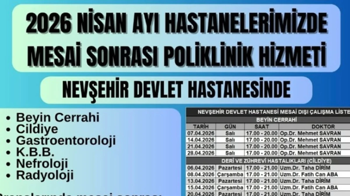 NİSAN AYI MESAİ DIŞI POLİKLİNİKLER A&Ccedil;IKLANDI 